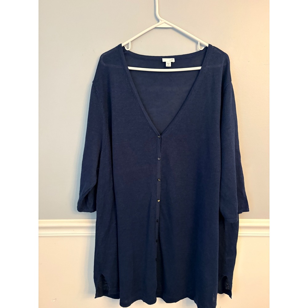 J. Jill Deep Navy V-Neck Button Cardigan LINEN